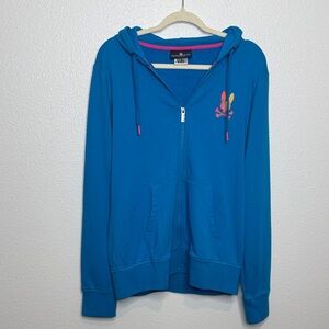 Psycho Bunny Mens Hoodie Full Zip Vibrant Blue with Colorful Logo Size Medium